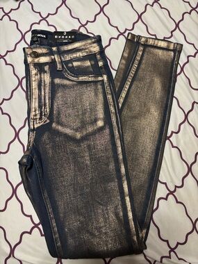 Fashion Nova Metallic Bronze-Black Skinny Jeans